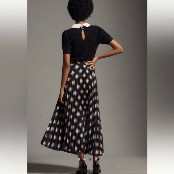 NWOT Anthropologie The Isobel Silky Pleated Maxi Skirt Black/Pink Size XS - Picture 10 of 10